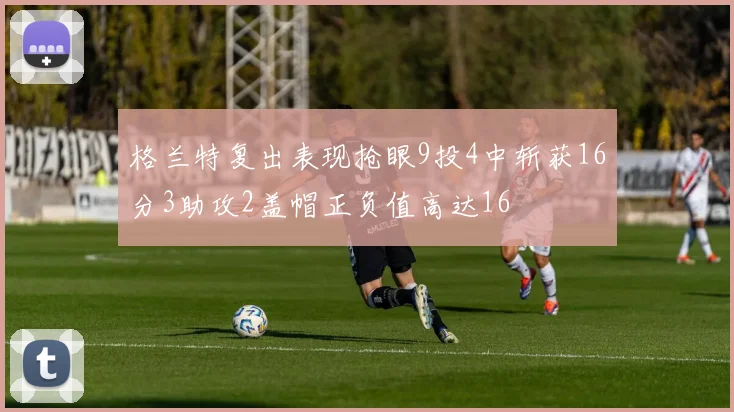 格兰特复出表现抢眼9投4中斩获16分3助攻2盖帽正负值高达16